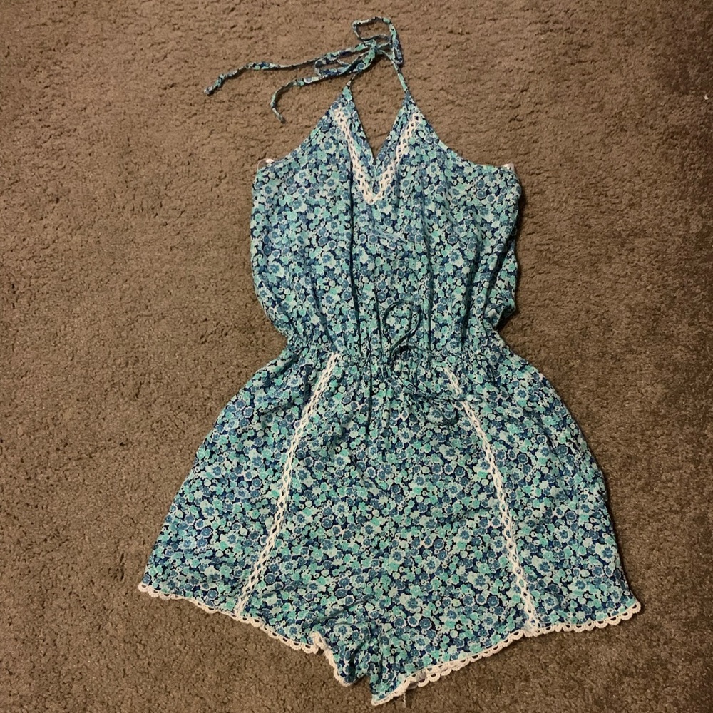 Hollister blue floral romper.